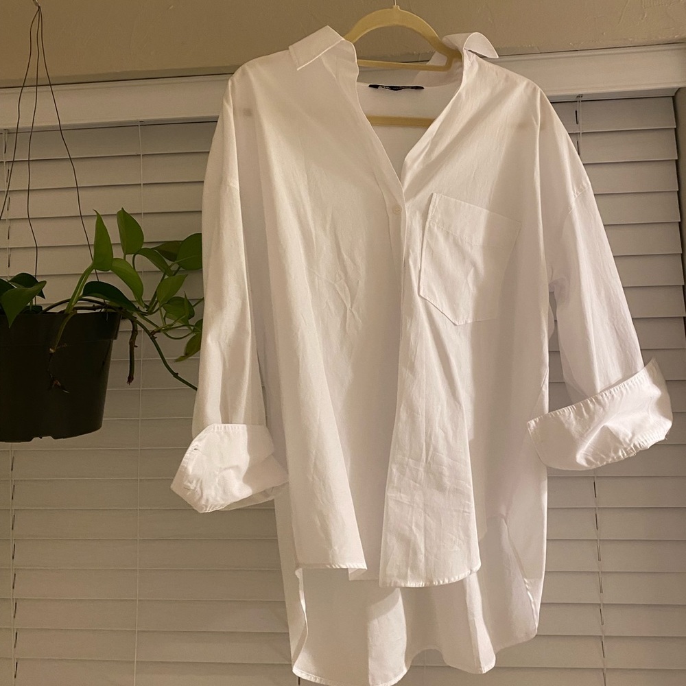 Zara Oversized White Collard Shirt